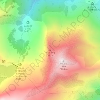 Carte topographique Pic Long, altitude, relief