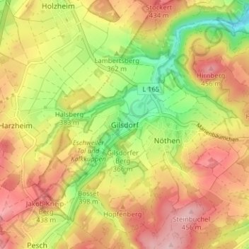 Carte topographique Gilsdorf, altitude, relief