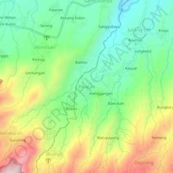 Carte topographique Pikatan, altitude, relief