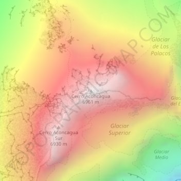 Carte topographique Aconcagua, altitude, relief