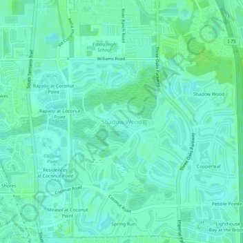 Carte topographique Shadow Wood, altitude, relief