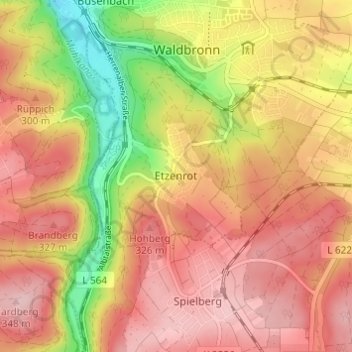 Carte topographique Etzenrot, altitude, relief
