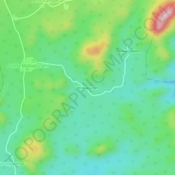 Carte topographique Yerakapuram, altitude, relief