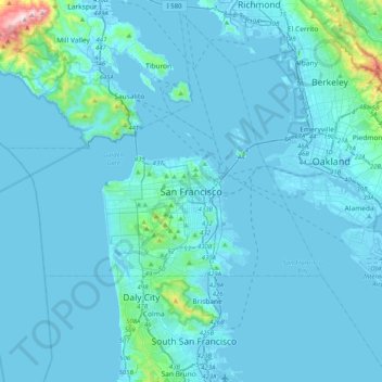 Carte topographique San Francisco, altitude, relief
