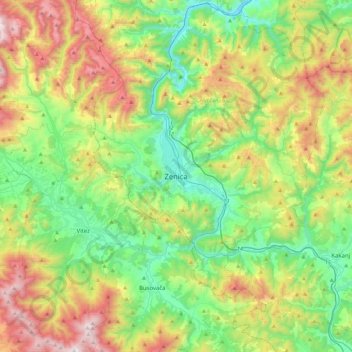 Carte topographique Zenica, altitude, relief