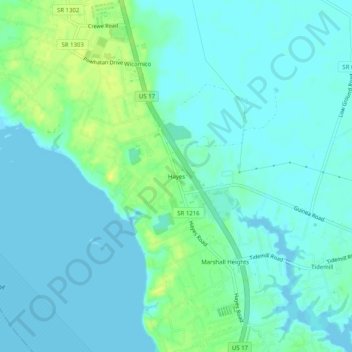 Carte topographique Hayes, altitude, relief