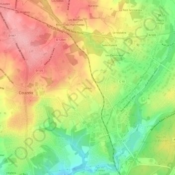 Carte topographique Lajoux, altitude, relief