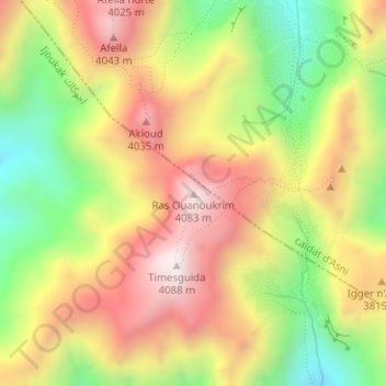 Carte topographique Ras Ouanoukrim, altitude, relief