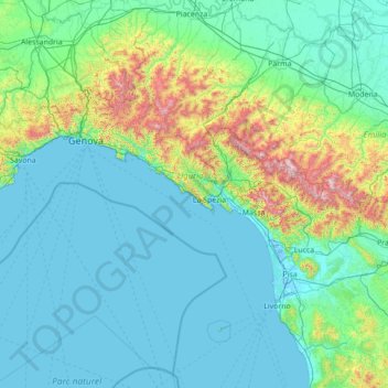 Carte topographique Cinque Terre, altitude, relief