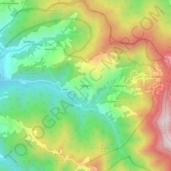 Carte topographique Vigogna, altitude, relief