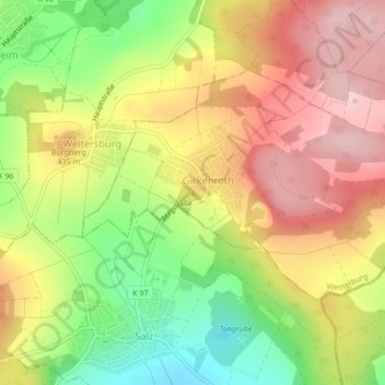 Carte topographique Ruheberg, altitude, relief