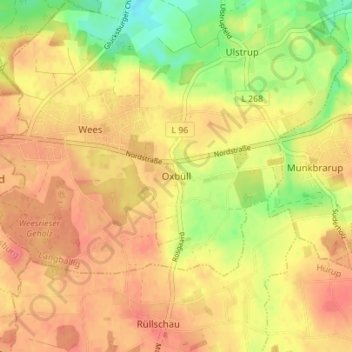 Carte topographique Oxbüll, altitude, relief