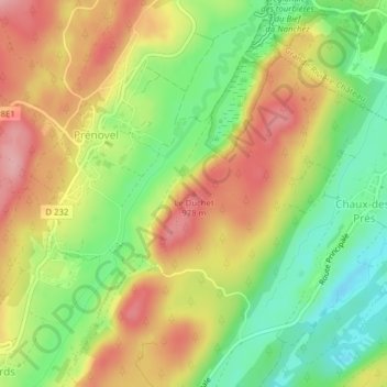 Carte topographique Le Duchet, altitude, relief