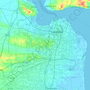 Carte topographique Dukuh Pakis, altitude, relief