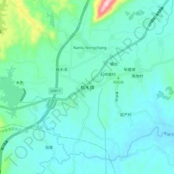Carte topographique 枫木镇, altitude, relief