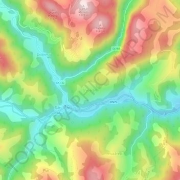 Carte topographique Izvoarele, altitude, relief