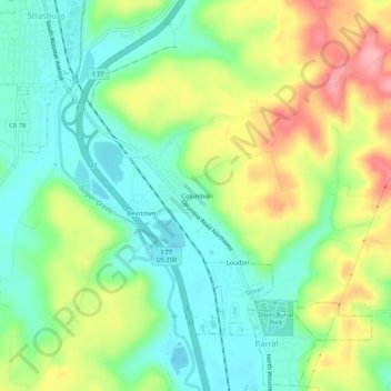 Carte topographique Columbia, altitude, relief