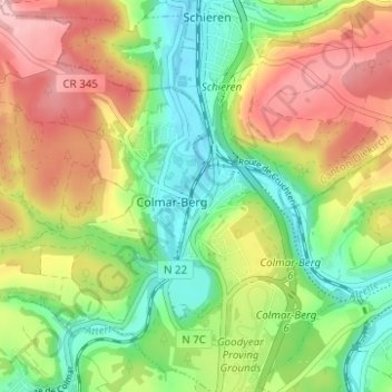 Carte topographique Colmar, altitude, relief