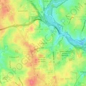 Carte topographique Maplewood, altitude, relief