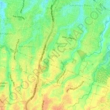 Carte topographique Jatijajar, altitude, relief