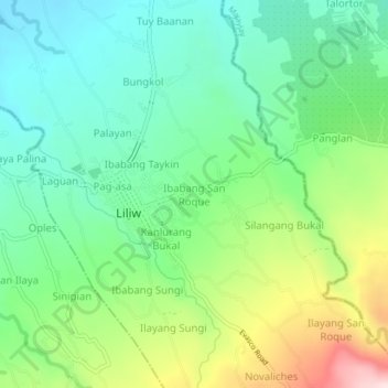 Carte topographique Ibabang San Roque, altitude, relief