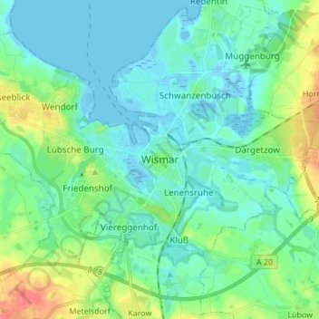 Carte topographique Wismar, altitude, relief