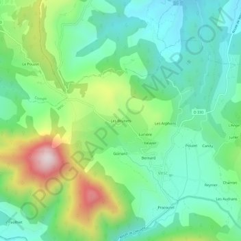 Carte topographique Les Brunets, altitude, relief