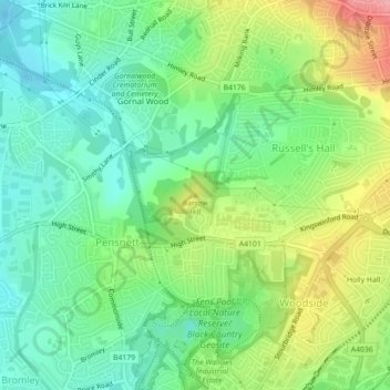 Carte topographique Barrow Hill, altitude, relief
