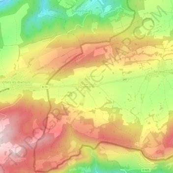 Carte topographique Damvant, altitude, relief
