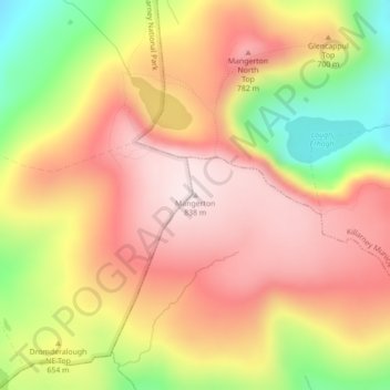 Carte topographique Mangerton, altitude, relief