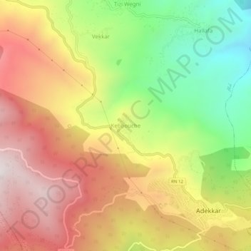 Carte topographique Kebouche, altitude, relief