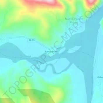 Carte topographique Puerto Prado, altitude, relief