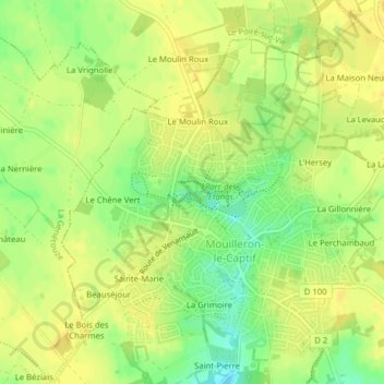 Carte topographique Parc des Etangs, altitude, relief