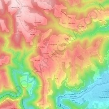Carte topographique Lubac, altitude, relief