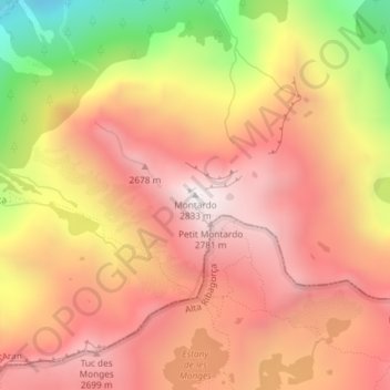 Carte topographique Montardo, altitude, relief