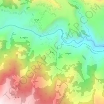 Carte topographique Shari, altitude, relief