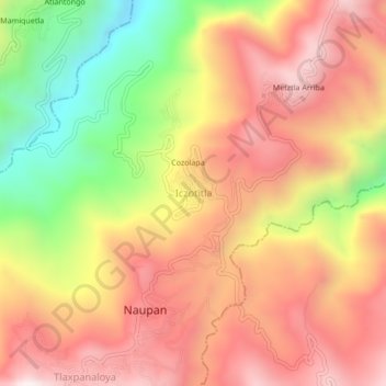 Carte topographique Iczotitla, altitude, relief