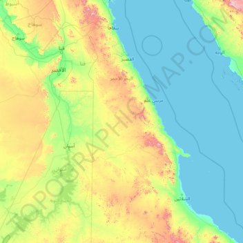 Carte topographique Red Sea Governorate, altitude, relief