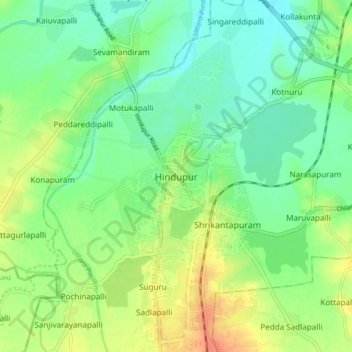 Carte topographique Hindupur, altitude, relief