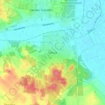 Carte topographique Gistrup, altitude, relief