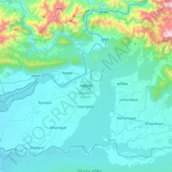 Carte topographique Bhâratpur, altitude, relief