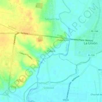 Carte topographique Chalaco, altitude, relief