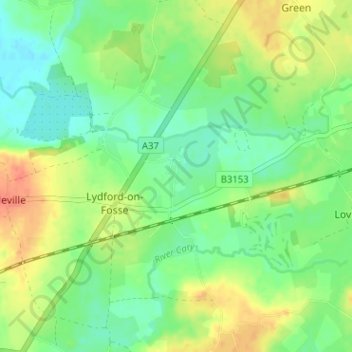 Carte topographique East Lydford, altitude, relief