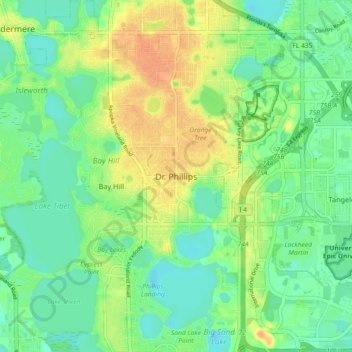 Carte topographique Dr. Phillips, altitude, relief
