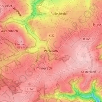 Carte topographique Witzerath, altitude, relief