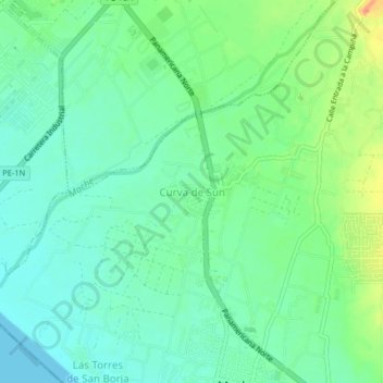 Carte topographique Curva de Sun, altitude, relief
