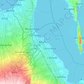 Carte topographique Biñan, altitude, relief