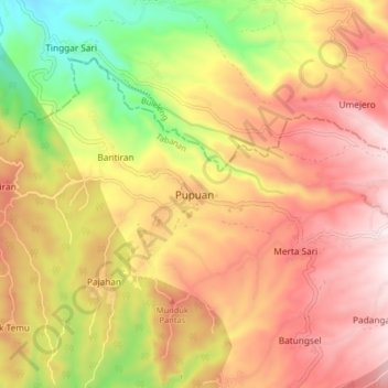 Carte topographique Pupuan, altitude, relief