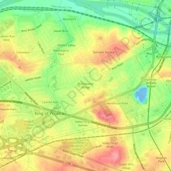 Carte topographique Brandywine Village, altitude, relief