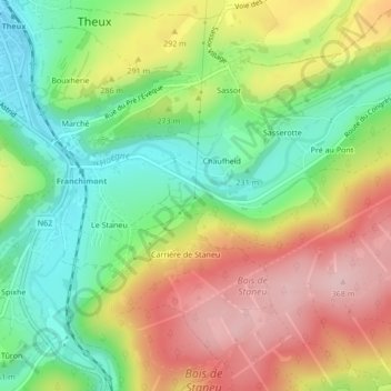 Carte topographique Devant Staneux, altitude, relief